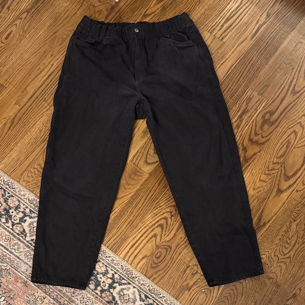 HM Paperbag Black Jeans Loose Fit Size 12